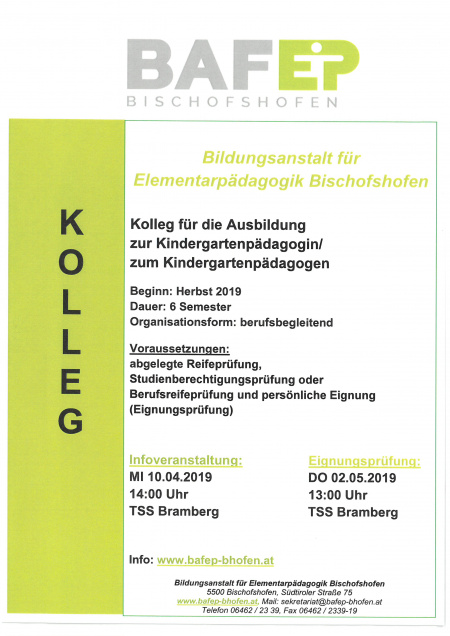 Kolleg für KindergartenpädagogInnen in Bramberg