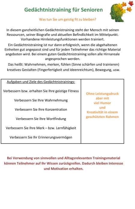 Gedächtnistraining für SeniorInnen